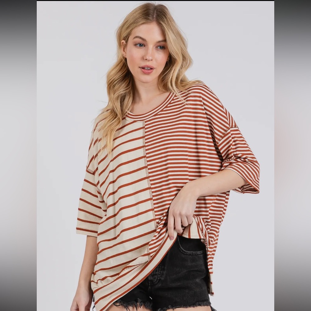 Boho Color Block Stripes Top - Picture 2 of 5